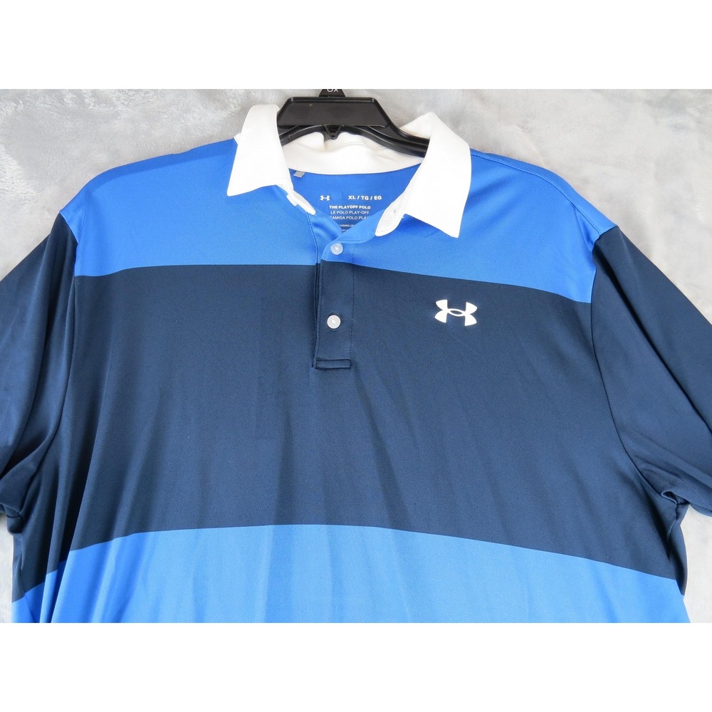 Under Armour Shirt Mens XL Blue‎ Navy Striped The Playoff Polo Golf Loose Fit